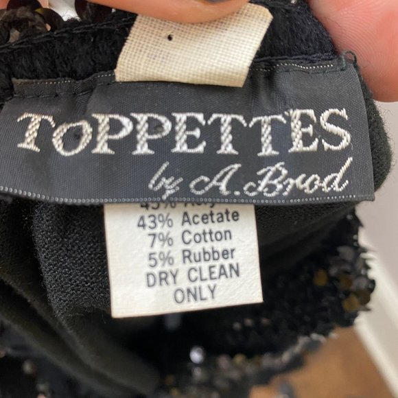 Vintage 1970s Black Tank Top with Sequin Straps & Waistband, Toppettes Size S-L - Picture 5 of 7